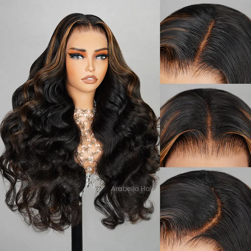 Natural Black With #30 Highlight Color Body Wave Glueless 6x5 Pre-Cut Lace/13x4 Lace Front Human Hair Wig