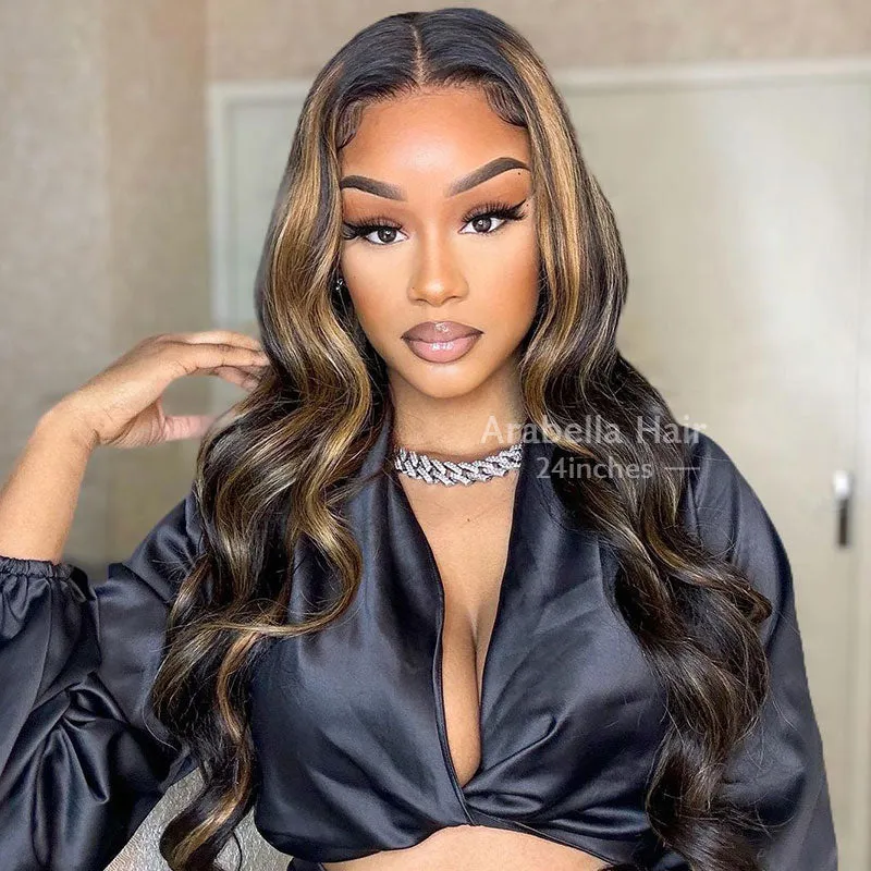 Natural Black With #30 Highlight Color Body Wave Glueless 6x5 Pre-Cut Lace/13x4 Lace Front Human Hair Wig