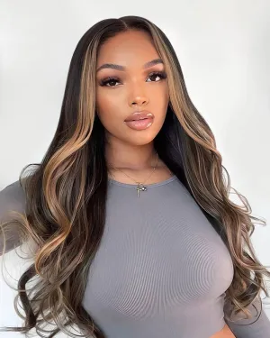 Natural Black With #30 Highlight Color Body Wave Glueless 6x5 Pre-Cut Lace/13x4 Lace Front Human Hair Wig