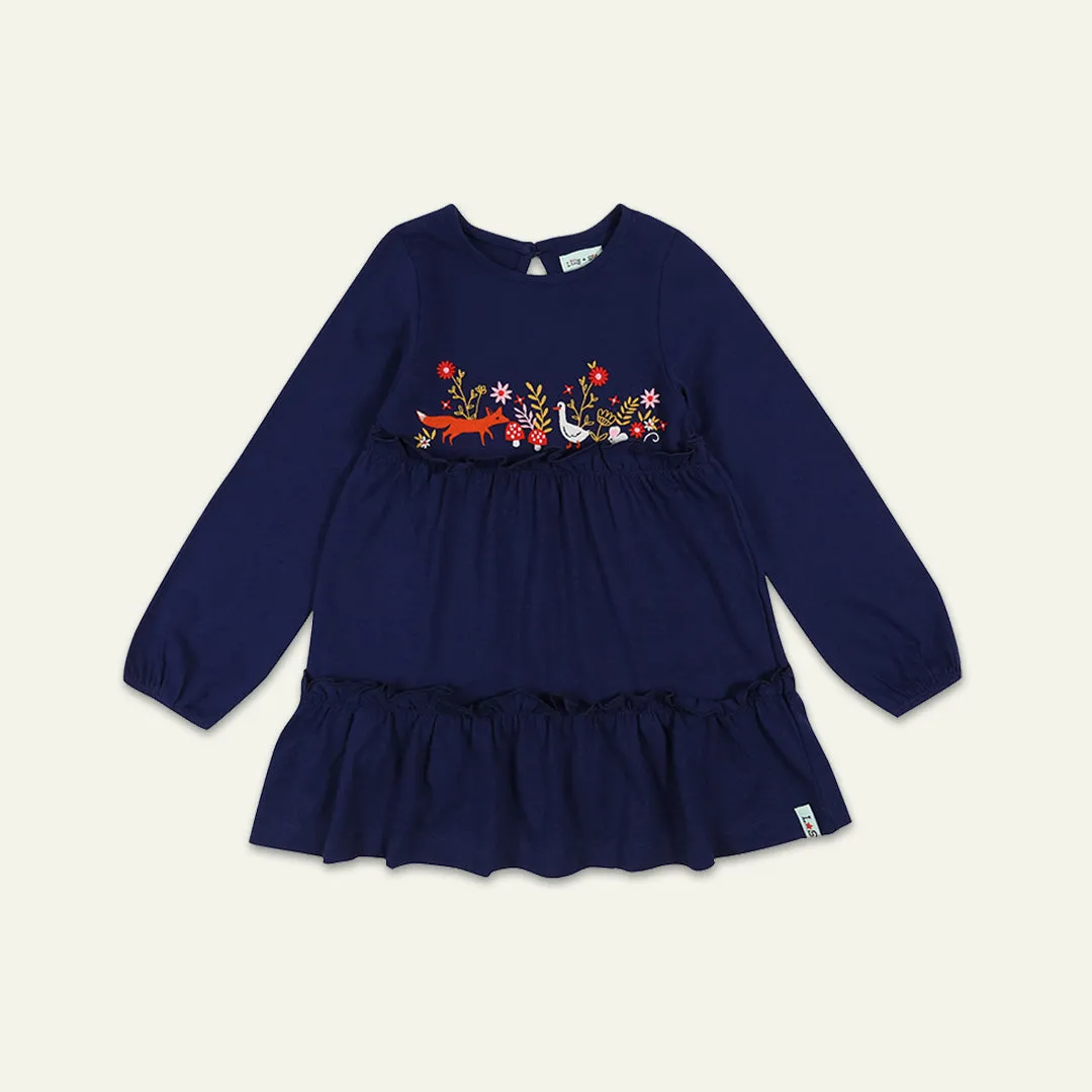Navy Woodland Animal Embroidered Dress