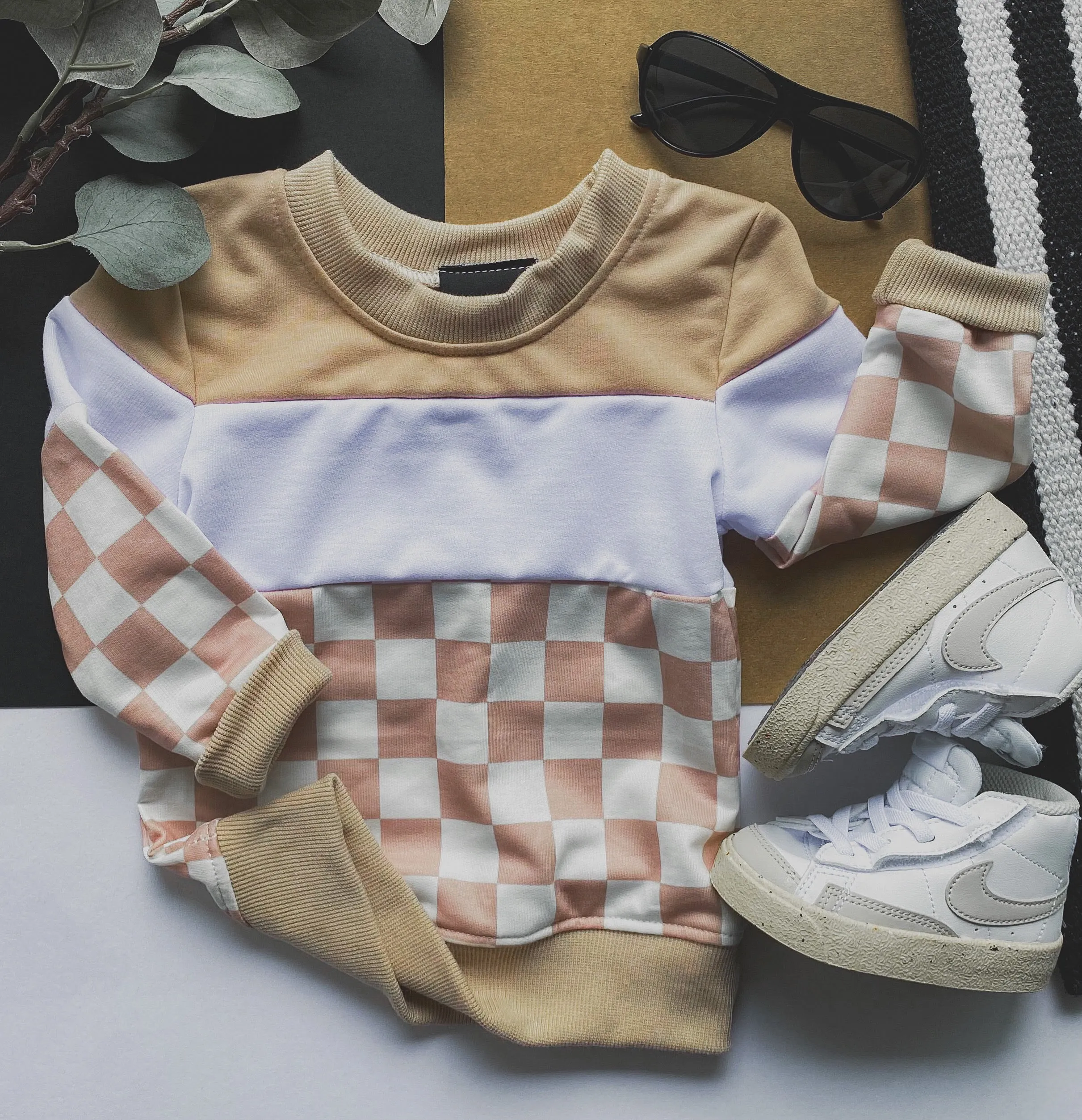 neutral checker pullover