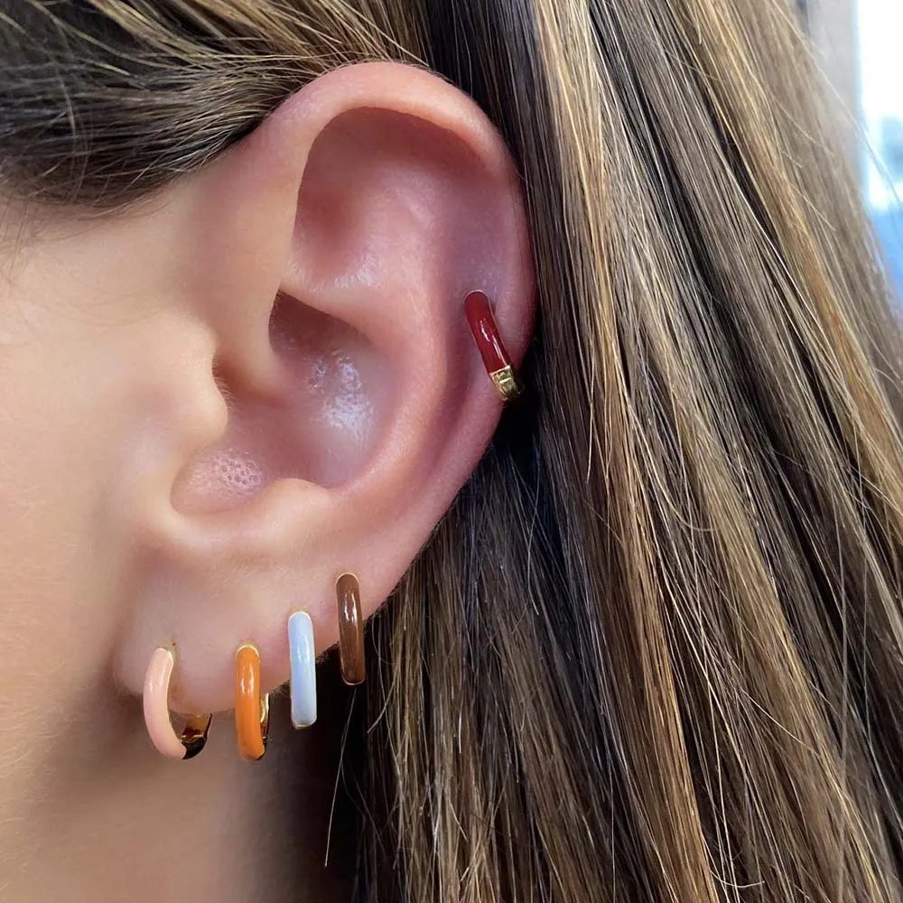 Neutral Enamel Huggie Earring