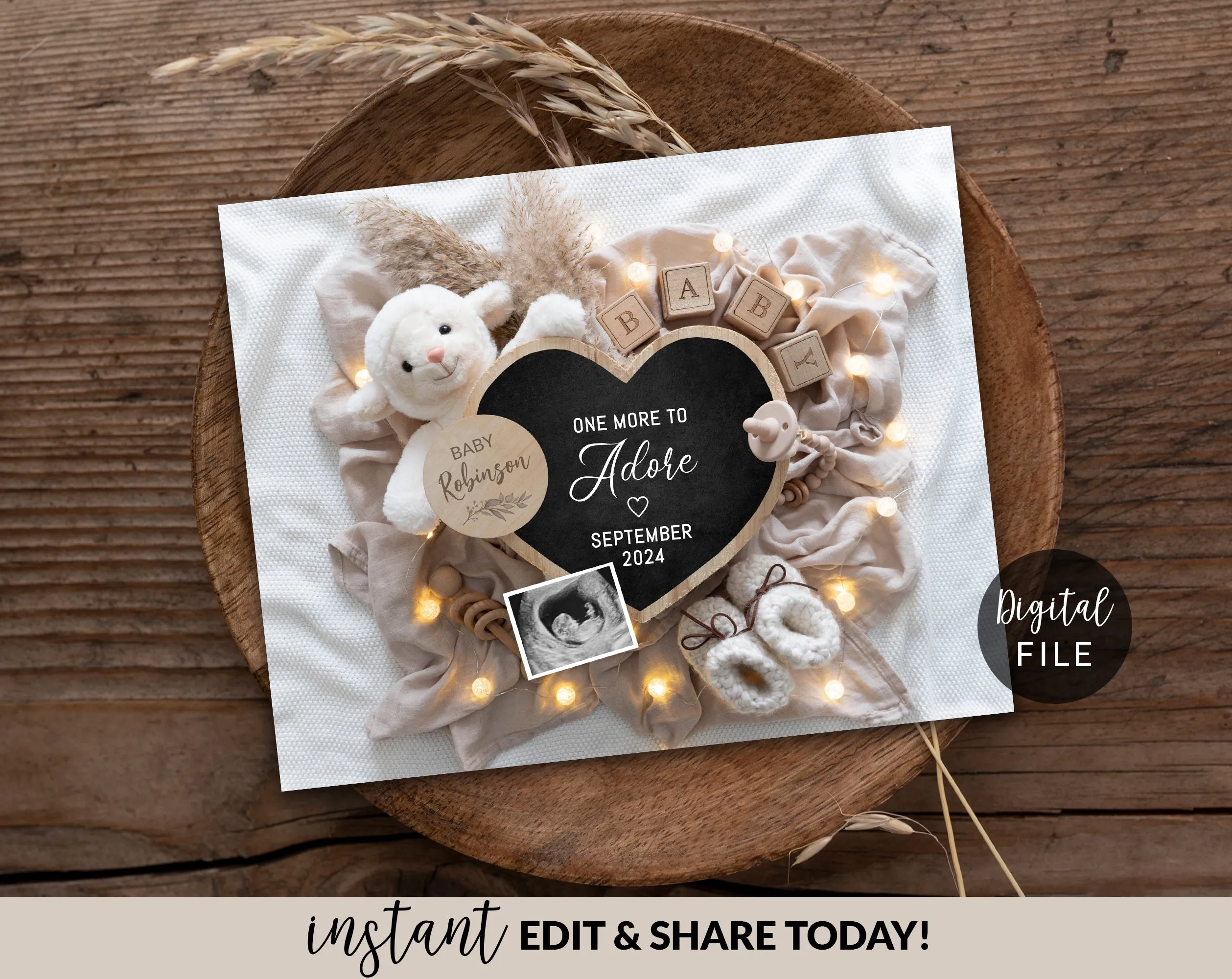 Neutral Pregnancy Announcement Digital - Mama & Baby Lamb - Unexpected
