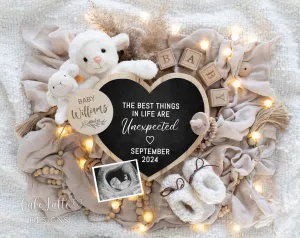 Neutral Pregnancy Announcement Digital - Mama & Baby Lamb - Unexpected