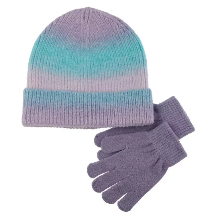 NEW Elli by Capelli Ombre Cuffed Beanie & Magic Glove 2-Piece Set Girls Size S/M