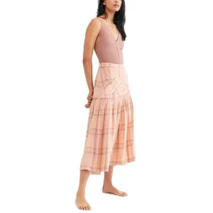 New Free People Plaid Fever Midi Skirt in Soft Peach Women's Size 0