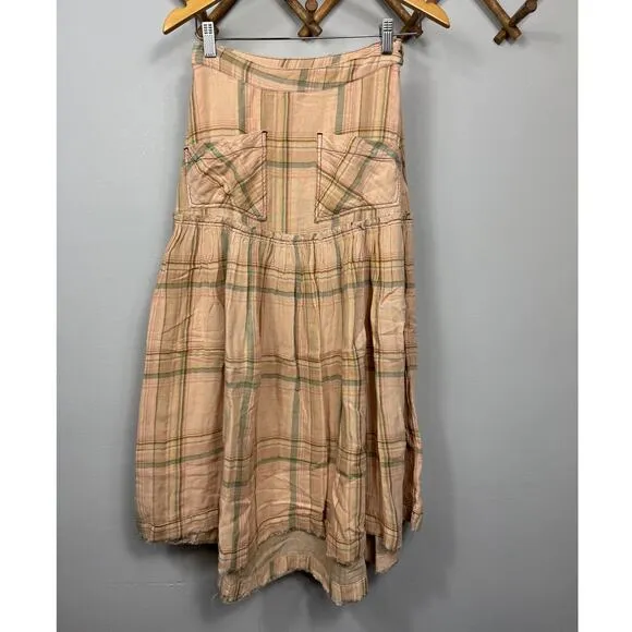 New Free People Plaid Fever Midi Skirt in Soft Peach Women's Size 0