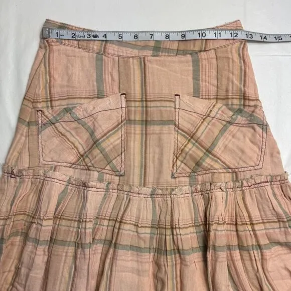 New Free People Plaid Fever Midi Skirt in Soft Peach Women's Size 0