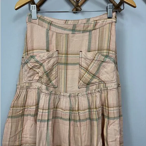 New Free People Plaid Fever Midi Skirt in Soft Peach Women's Size 0