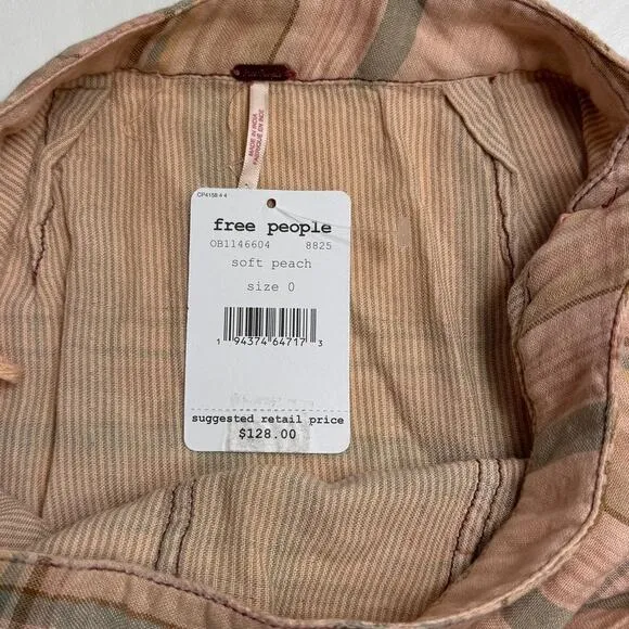 New Free People Plaid Fever Midi Skirt in Soft Peach Women's Size 0