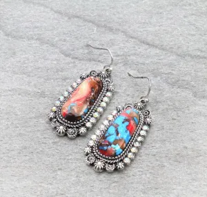 Nina Fashion Oval Stone Burst & Rhinestone Earrings
