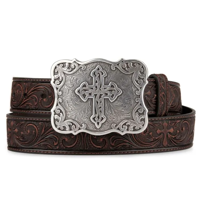 Nocona Youth Girl Belt Embossed Cross Brown