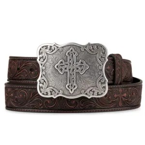 Nocona Youth Girl Belt Embossed Cross Brown