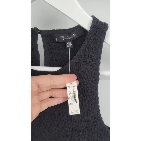 NWT Madewell The Melody Smocked Midi Dress Size XXS Black