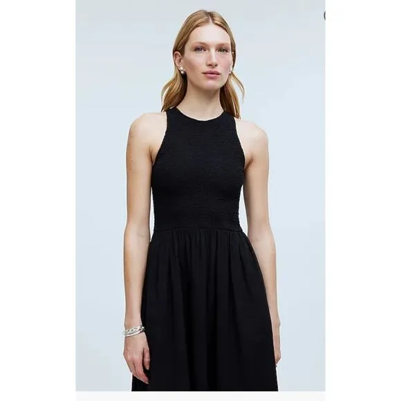 NWT Madewell The Melody Smocked Midi Dress Size XXS Black