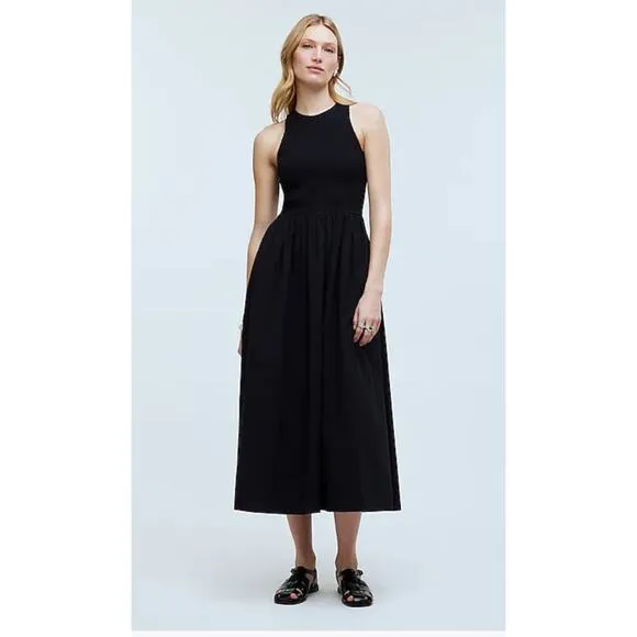 NWT Madewell The Melody Smocked Midi Dress Size XXS Black