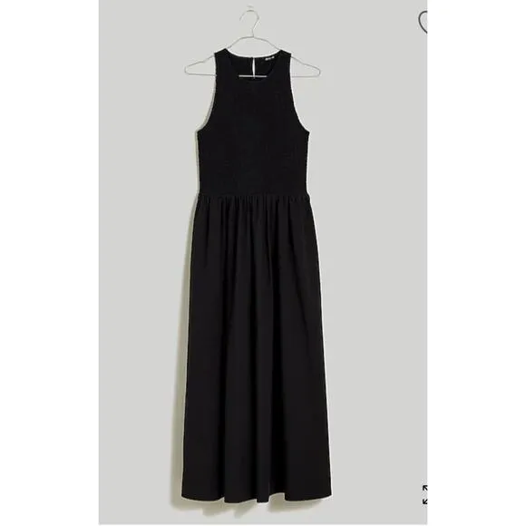 NWT Madewell The Melody Smocked Midi Dress Size XXS Black