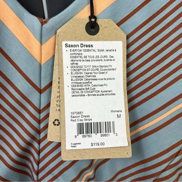 NWT Prana Saxton Athletic Maxi Dress Red Clay Stripe