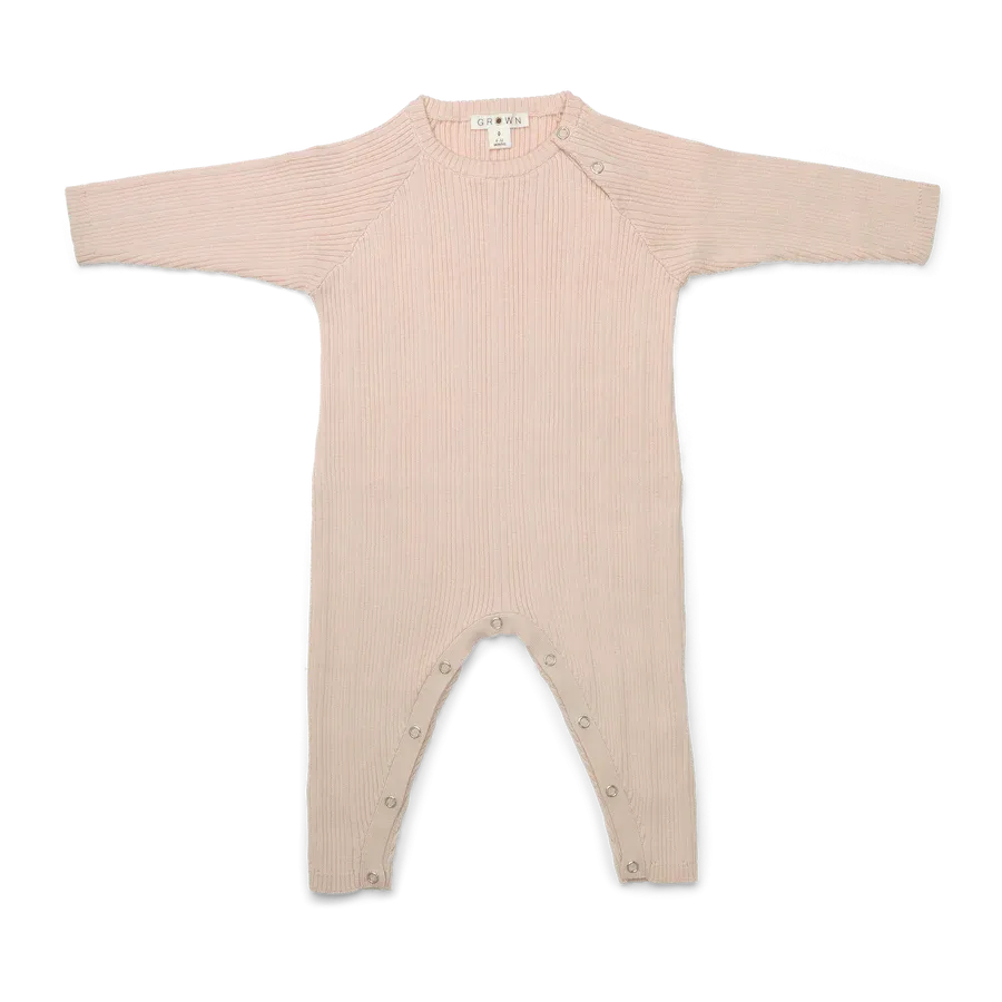 Organic Ribbed Jumpsuit - Pink Salt