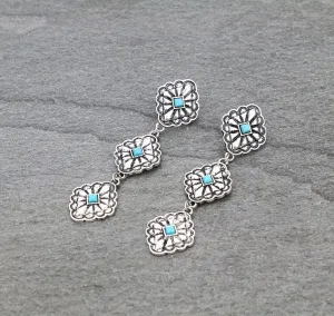 Overland Tri-Level Diamond Concho Earrings - 3.5"