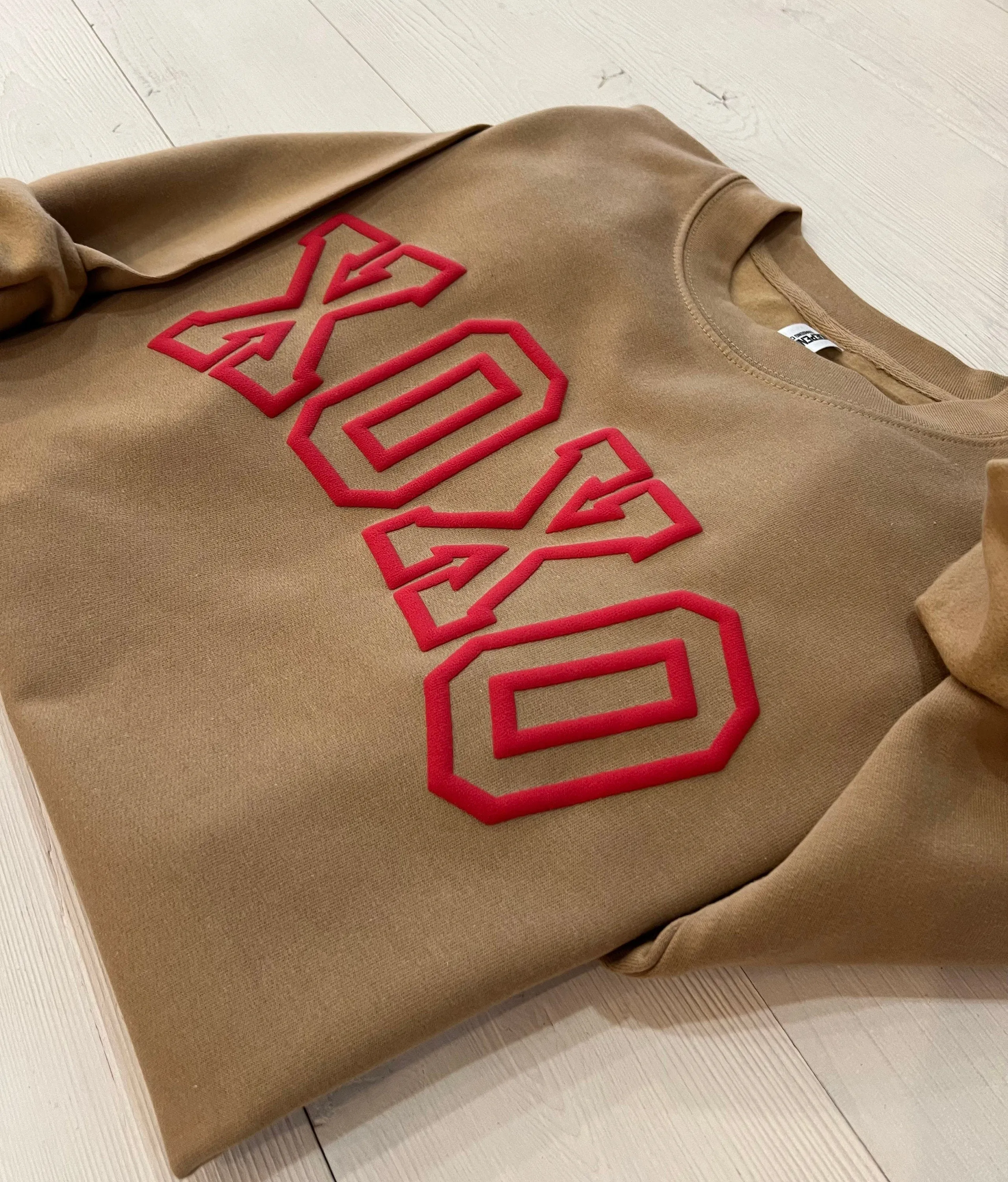 Oversized Varsity XOXO Embossed Puff Sweatshirt