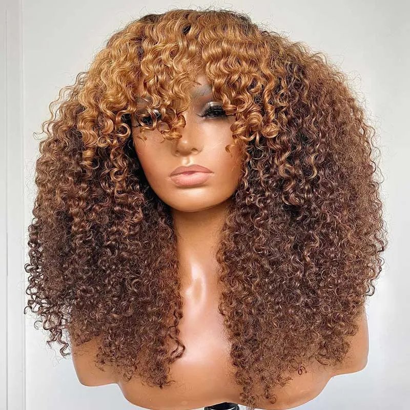 P4/27 Ombre Afro Kinky Curly Wig with Bangs Full Machine Made Remy Human Hair Wig