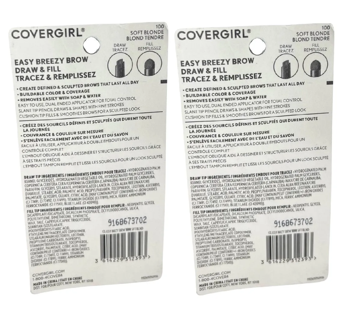 Pack of 2 CoverGirl Easy Breezy Brow Draw & Fill Pencil, Soft Blonde 100