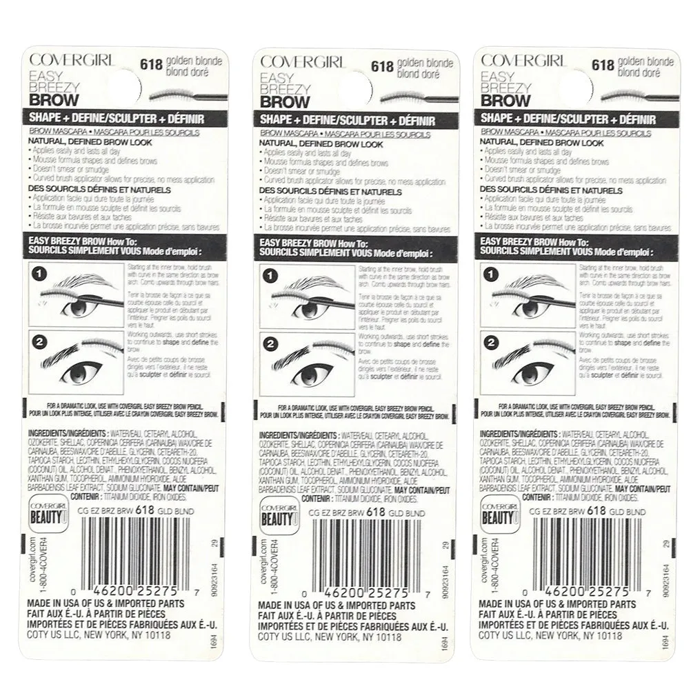 Pack of 3 CoverGirl Easy Breezy Brow Shape & Define Mascara, Golden Blonde 618