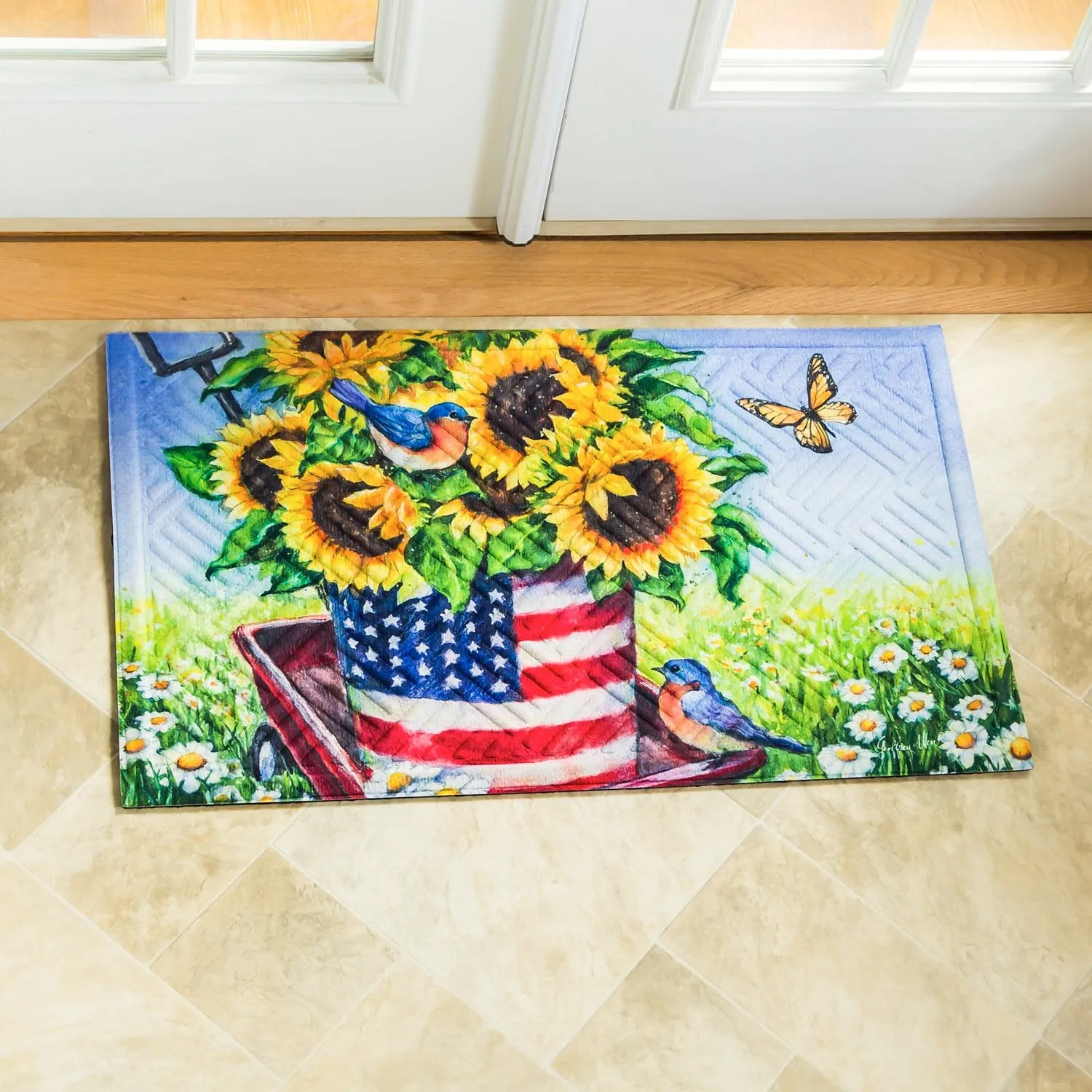 Patriotic Sunflower Wagon Embossed Floor Mat,41em2464