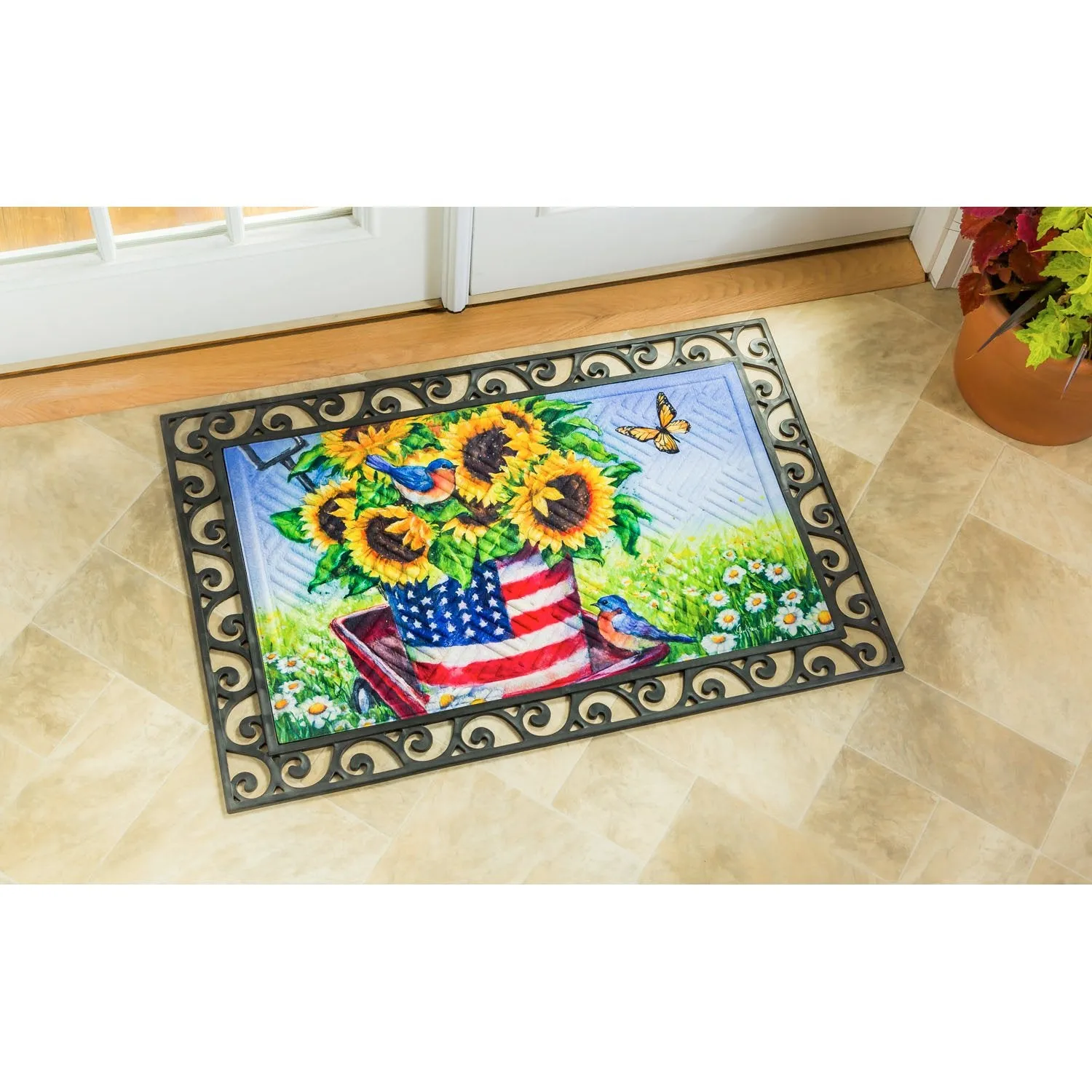 Patriotic Sunflower Wagon Embossed Floor Mat,41em2464