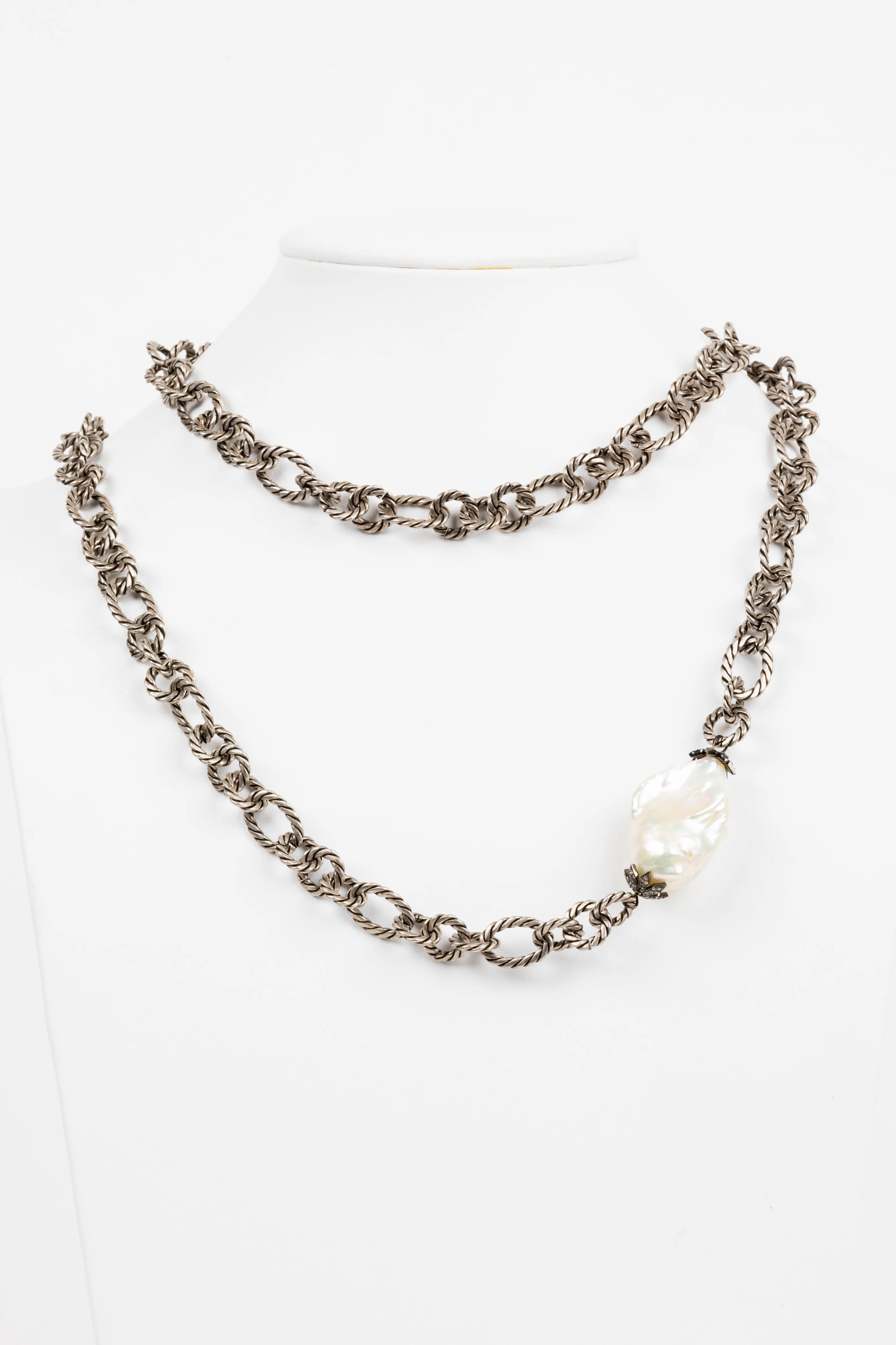 Pave Diamond, Baroque Pearl Necklace