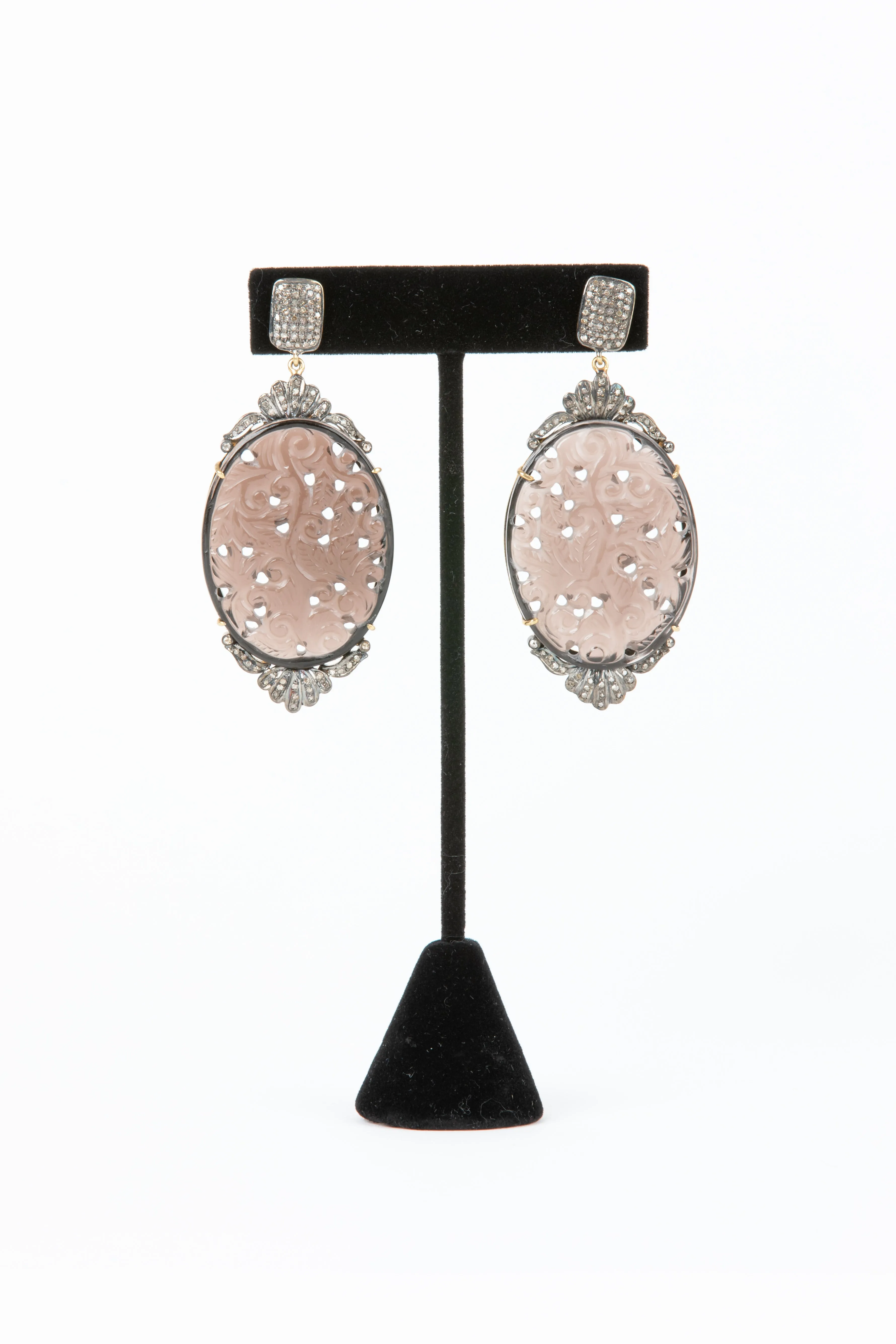 Pave Diamond, Carved Smoky  Quartz