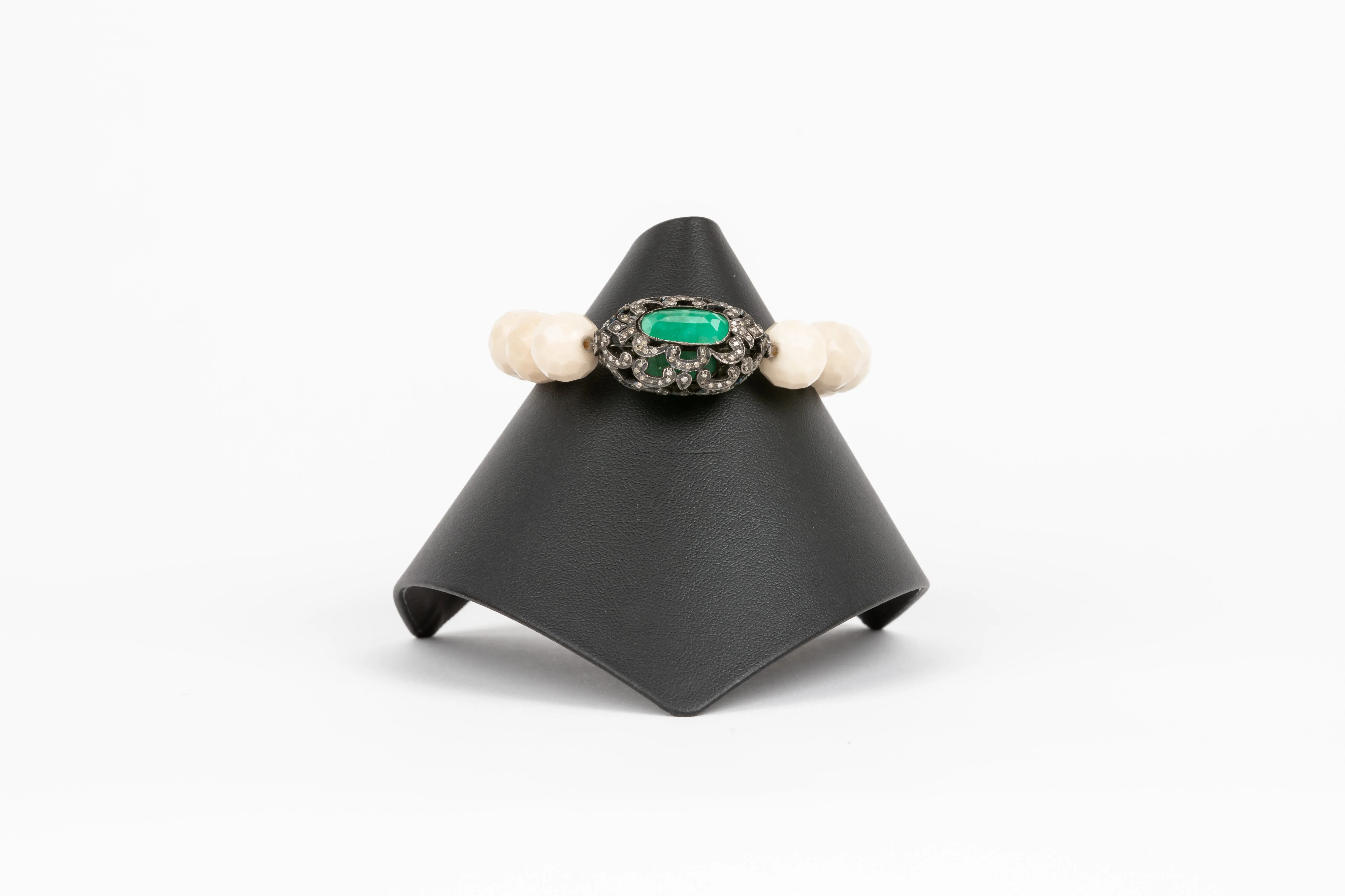 Pave Diamond, Emerald, Agate Bracelet