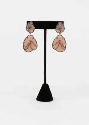 Pave  Diamond, Peach Moonstone Earrings