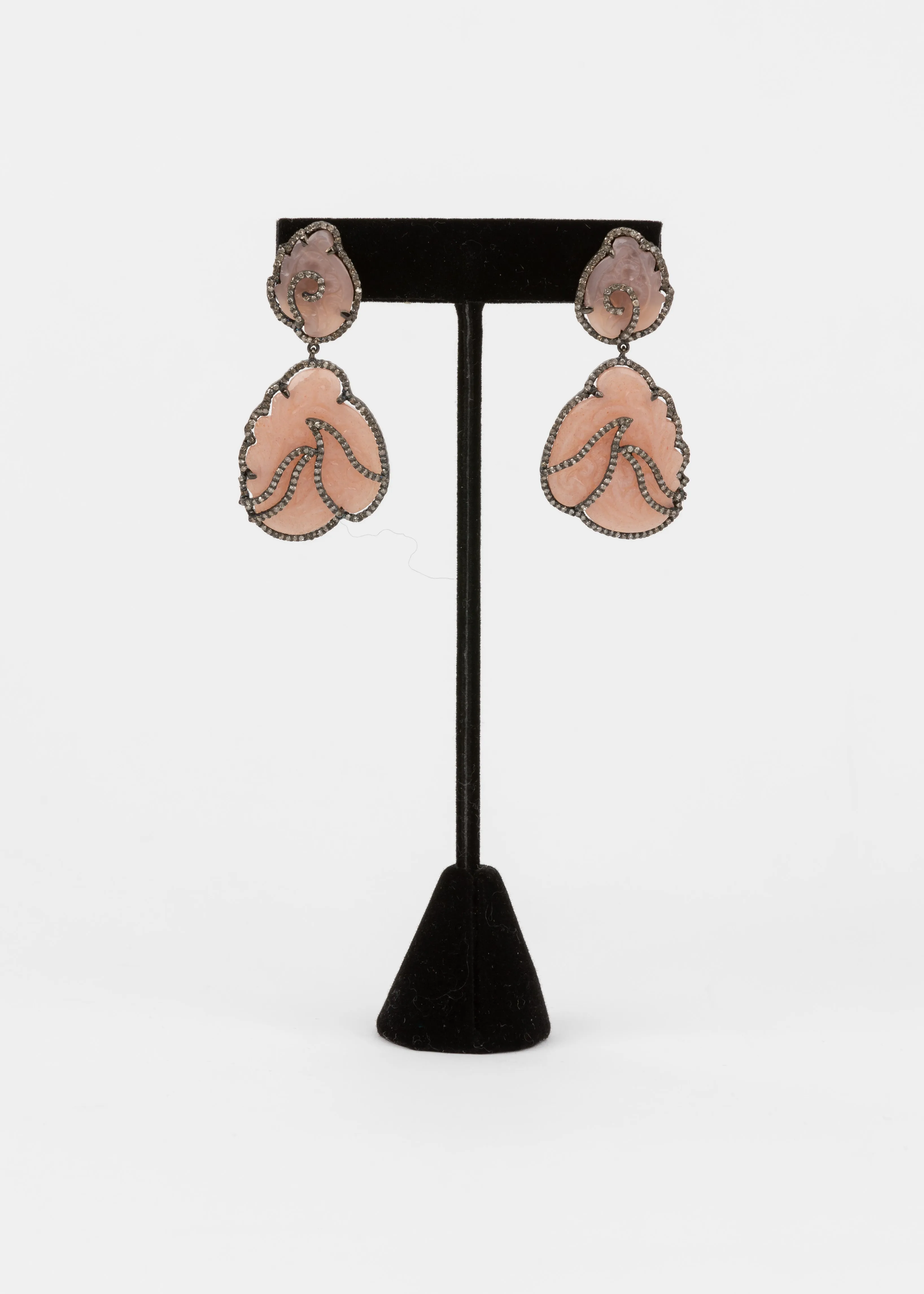 Pave  Diamond, Peach Moonstone Earrings