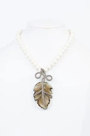 Pave Diamond, Smoky Quartz, Bone Necklace
