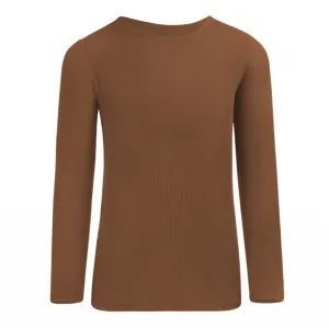 PB&J Girls Ribbed Long Sleeve Shell - Cognac