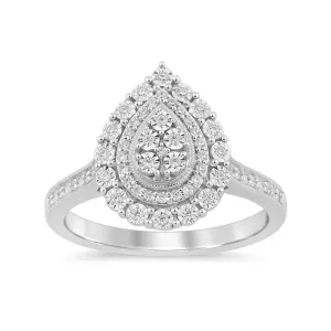Pear Halo Ring with 0.15ct of Diamonds in Sterling Silver