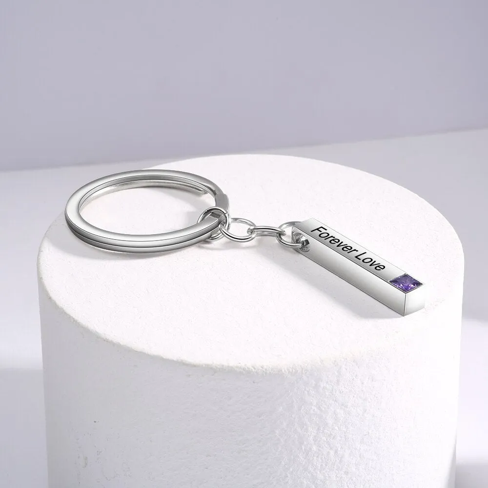 Personalized 1 Birthstones And Name Engraved Bar Keychain
