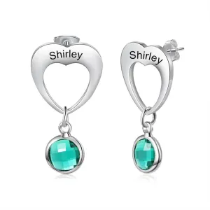 Personalized 2 Birthstones Heart-Drop Earrings For Women
