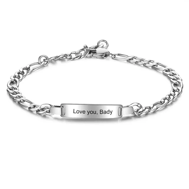 Personalized Engraving Name Bar Bracelets for Women Punk Style Stainless Steel Link Chain Bracelet Customized Gifts