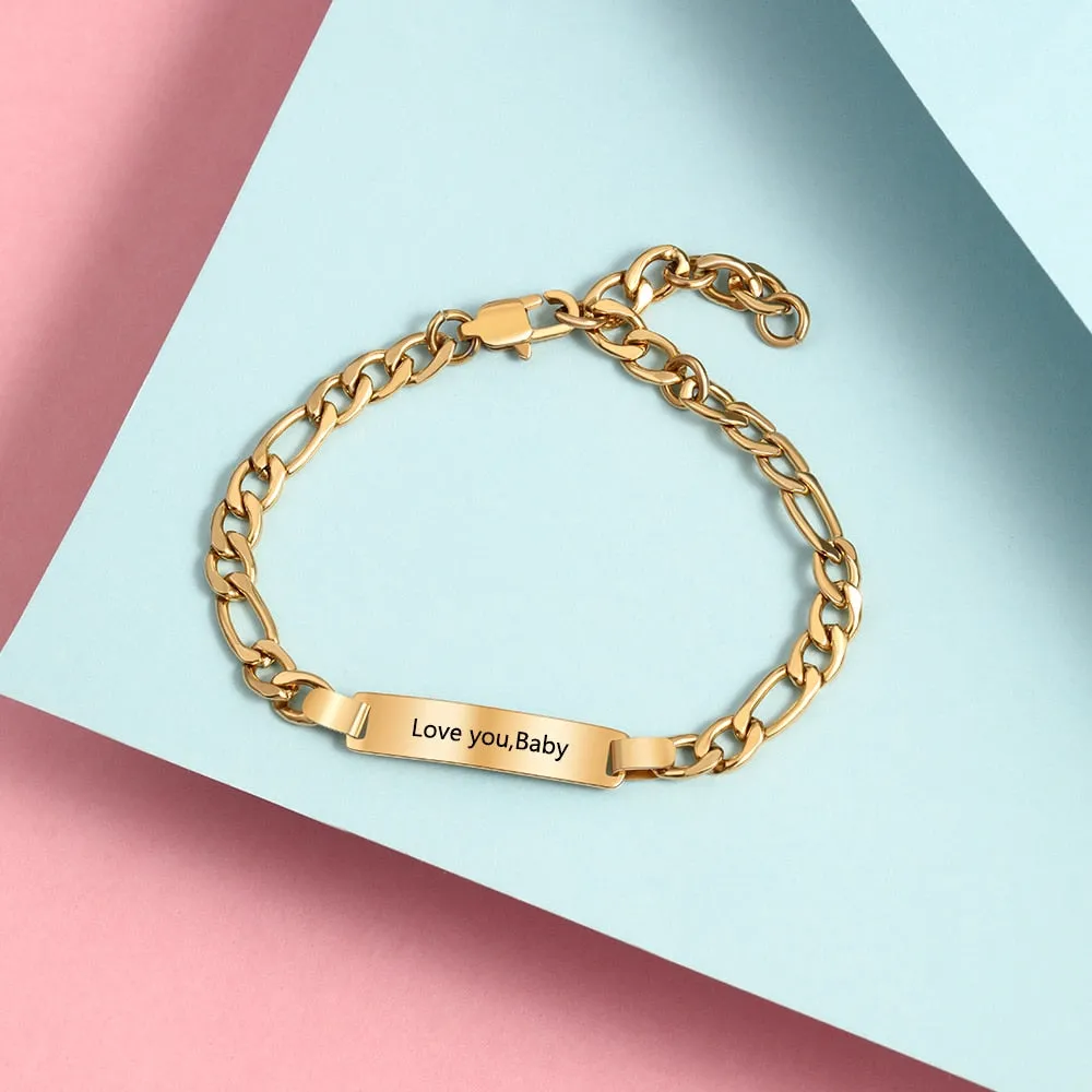 Personalized Engraving Name Bar Bracelets for Women Punk Style Stainless Steel Link Chain Bracelet Customized Gifts