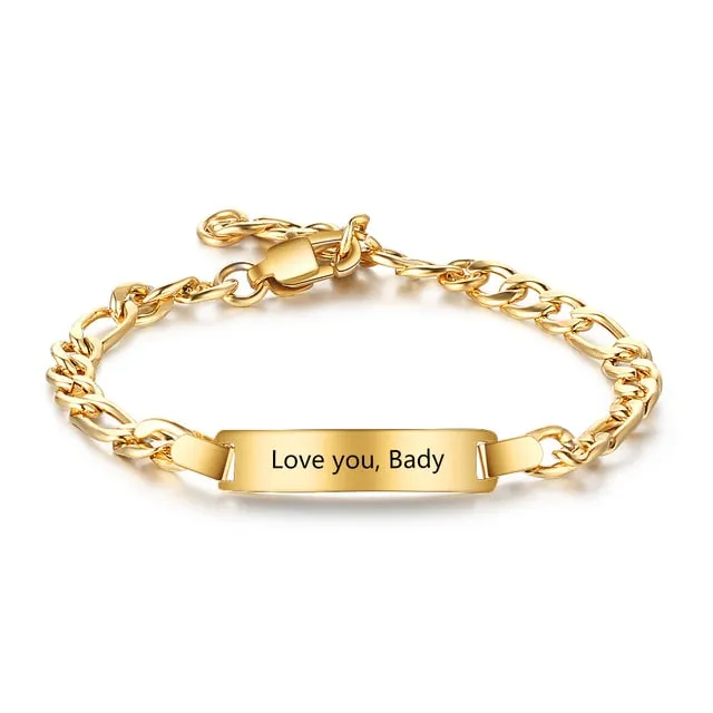 Personalized Engraving Name Bar Bracelets for Women Punk Style Stainless Steel Link Chain Bracelet Customized Gifts