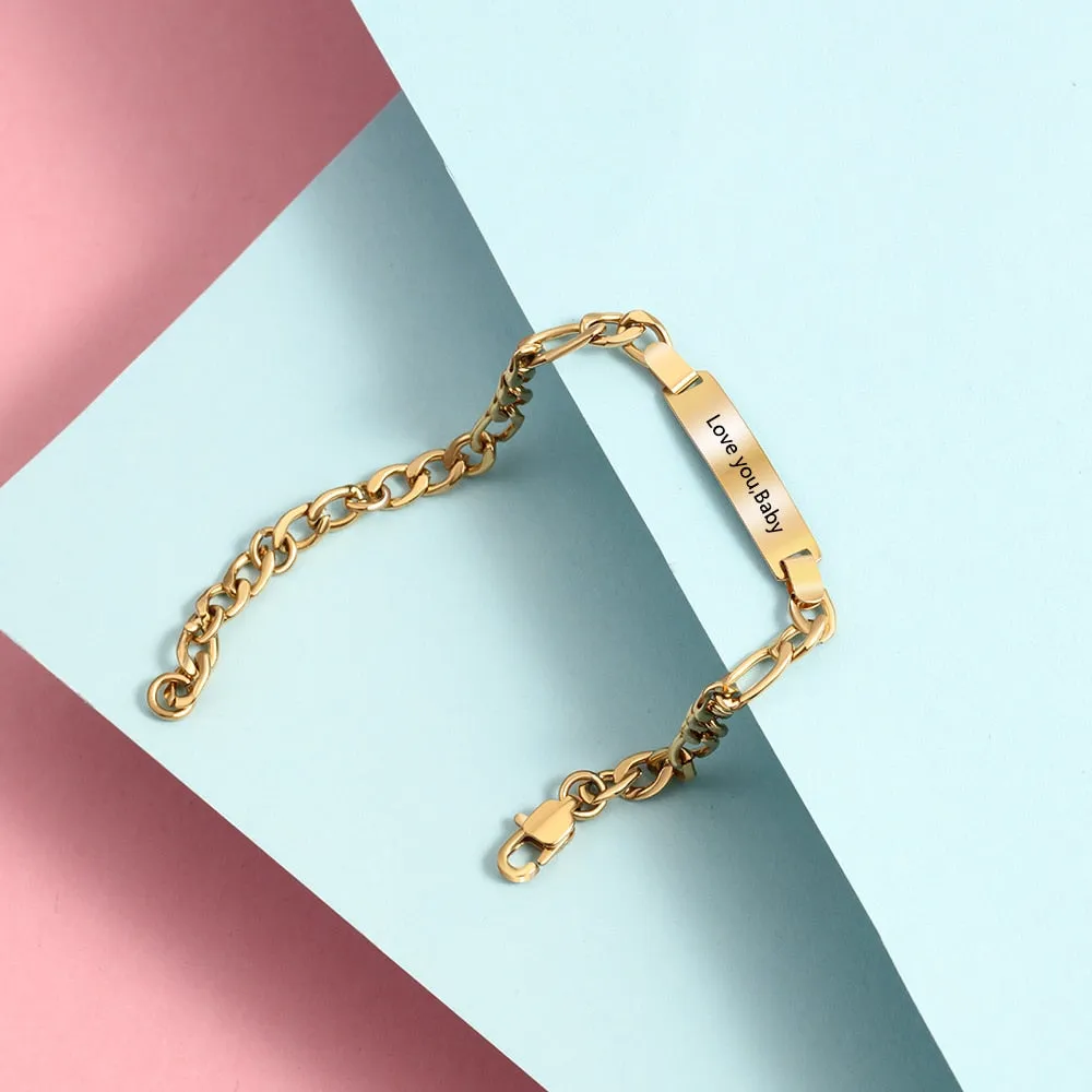 Personalized Engraving Name Bar Bracelets for Women Punk Style Stainless Steel Link Chain Bracelet Customized Gifts