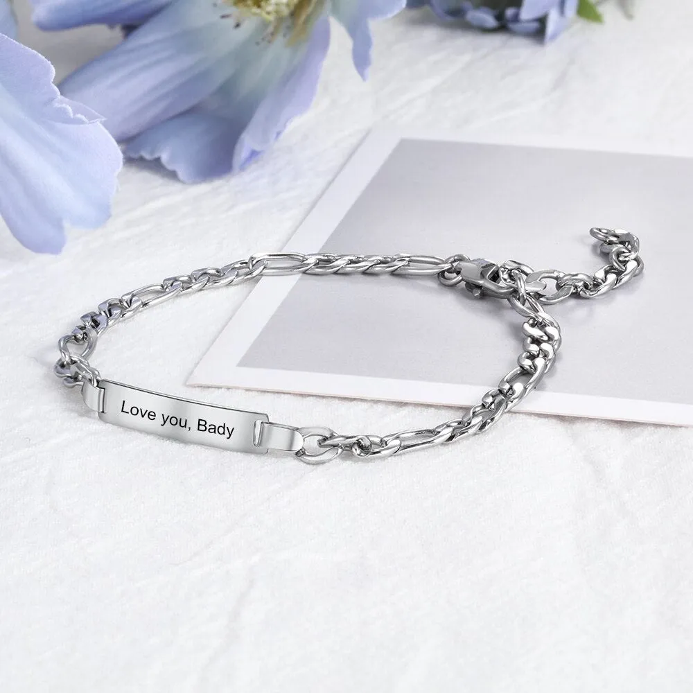 Personalized Engraving Name Bar Bracelets for Women Punk Style Stainless Steel Link Chain Bracelet Customized Gifts
