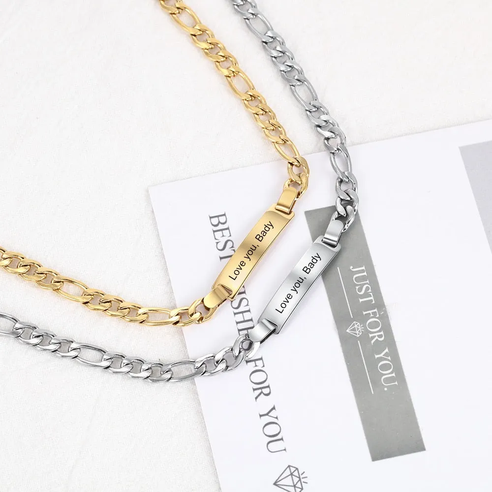 Personalized Engraving Name Bar Bracelets for Women Punk Style Stainless Steel Link Chain Bracelet Customized Gifts