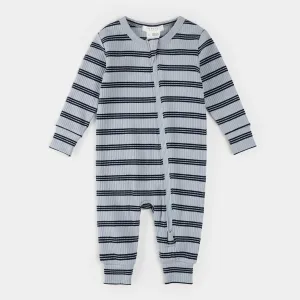 Petit Lem Firsts Baby Modal Rib Sleeper - Blue Multi-Stripe