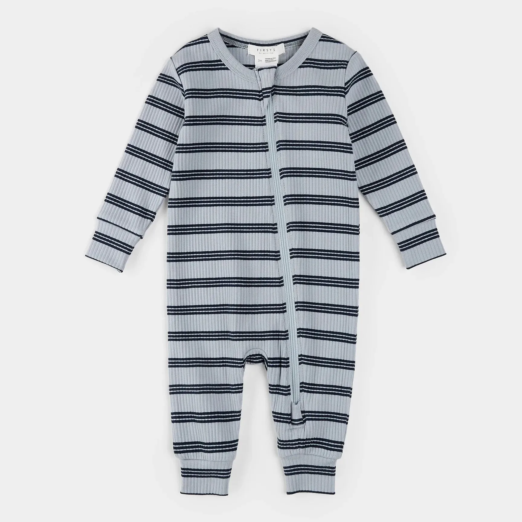 Petit Lem Firsts Baby Modal Rib Sleeper - Blue Multi-Stripe