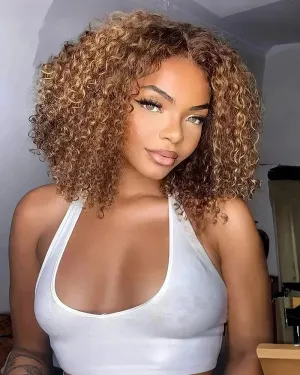 Piano Highlight Color Deep Wave Bob Wig 4x4 Lace Human Hair Wig