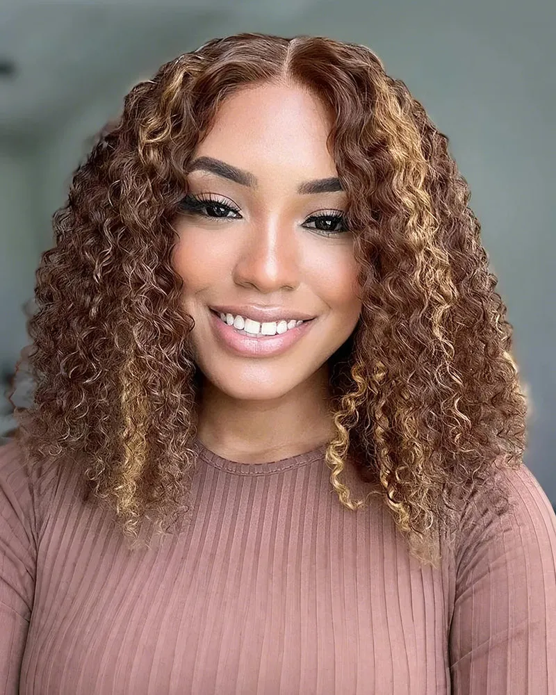 Piano Highlight Color Deep Wave Bob Wig 4x4 Lace Human Hair Wig